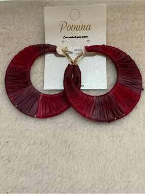 Pomina Wine Raffia Hoop Earrings